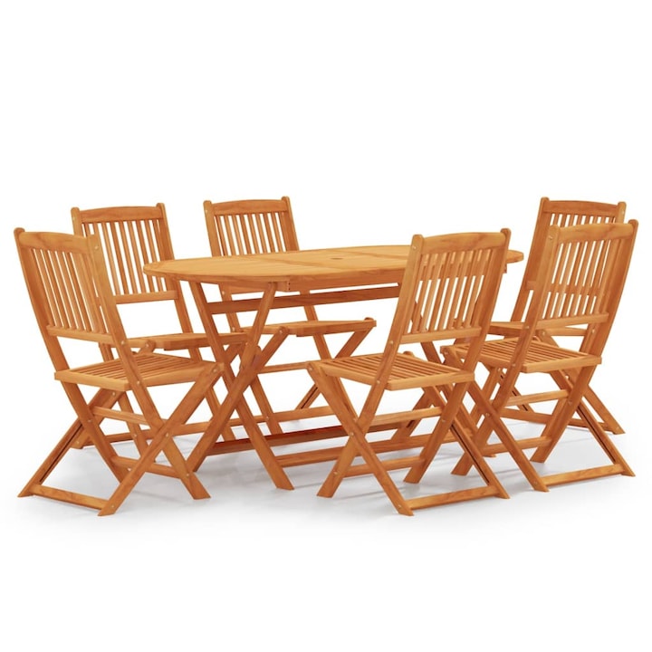 Set mobilier de exterior cu 6 scaune pliabile si 1 masa vidaXL, Lemn, 160 x 85 x 75 cm, Maro