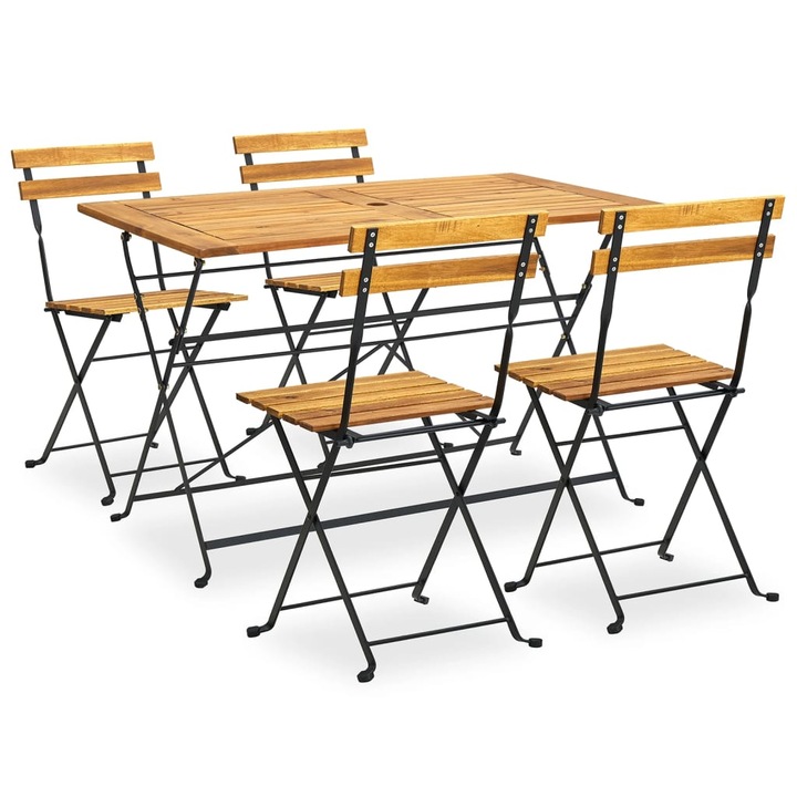 Set mobilier de exterior cu 5 piese pliabile din lemn masiv vidaXL, Lemn de acacia, 120 x 70 x 74 cm, Maro