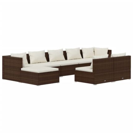 Set mobilier de gradina cu perne vidaXL, 9 piese, 70 x 70 x 60,5 cm, maro, poliratan