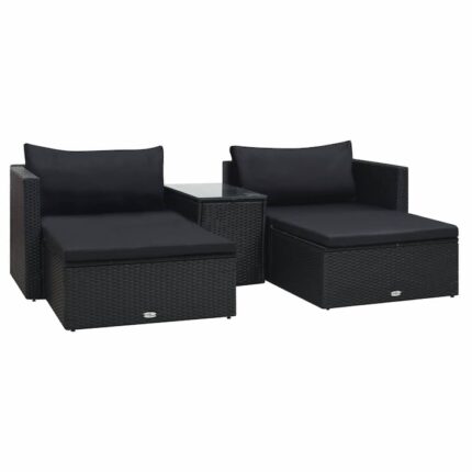 Set mobilier de gradina 5 piese sezlonguri si masa, vidaXL, Poliratan, 90 x 70 x 62 cm, Negru