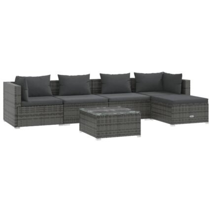 Set mobilier de gradina cu perne vidaXL, 70 x 70 x 60,5 cm, 6 piese, gri, poliratan, 43.73 kg