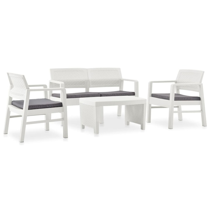 Plastic Set de 4 piese mobilier de gradina cu perne, vidaXL, Plastic, 77 x 54 x 40 cm Alb