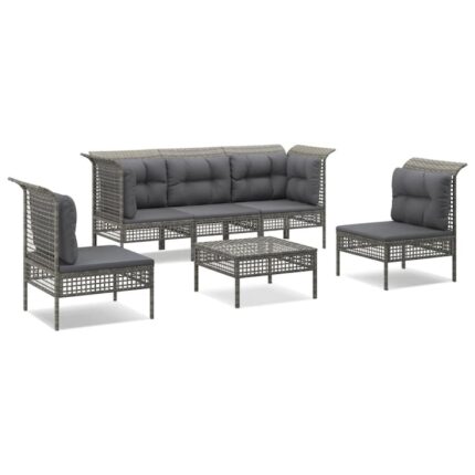 Set mobilier de gradina cu perne vidaXL, 6 piese, gri, poliratan, 30.2 kg