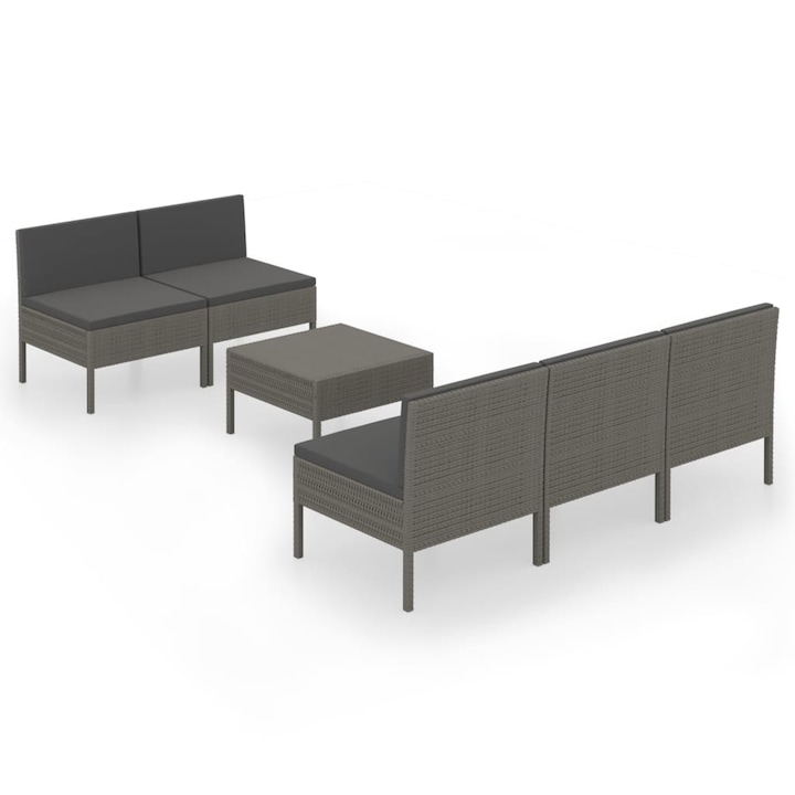 Set mobilier de gradina cu 6 piese cu perne vidaXL, Poliratan, 60 x 60 x 35 cm, Gri/Antracit