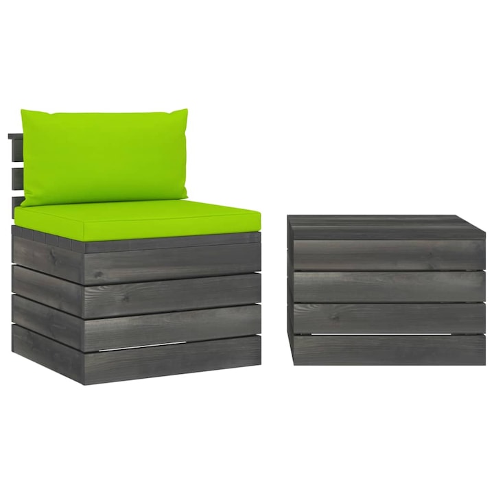Set mobilier de gradina cu 1 masa si 1 canapea cu perne, vidaXL, Lemn, 60 x 65 x 71.5 cm, Verde deschis