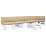 Set mobilier din paleti cu perne, 4 piese, lemn pin alb tratat