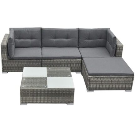 Set mobilier de gradina cu perne, 5 piese, gri, poliratan 42735