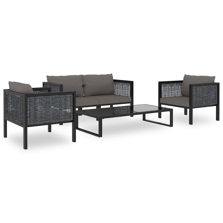 Set mobilier de exterior cu 5 piese cu perne, vidaXL, Poliratan, 136 x 68 x 64 cm, Antracit