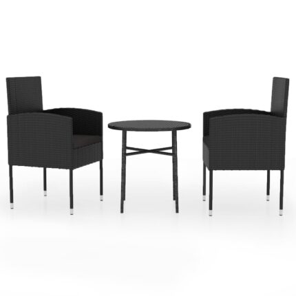 Set mobilier gradina vidaXL, Poliratan, 52 x 56 x 88 cm, Negru, 3 piese