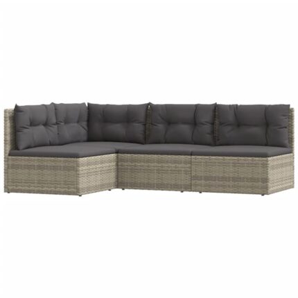 Set mobilier de gradina cu perne vidaXL, 4 piese, gri, poliratan, 54 x 54 x 24.5/38/50/55 cm, 23 kg