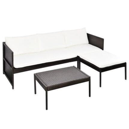 Set mobilier de gradina cu 9 piese, canapea cu 3 locuri si masa, vidaXL, Poliratan, Maro, 180 x 58 x 58 cm