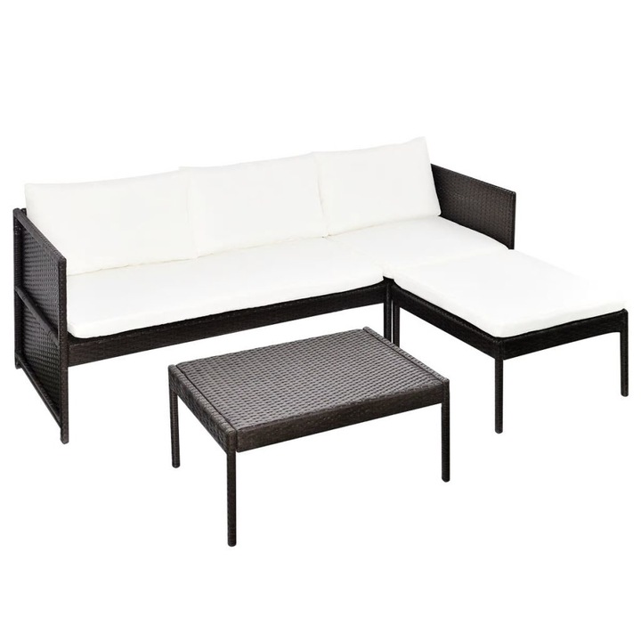 Set mobilier de gradina cu 9 piese, canapea cu 3 locuri si masa, vidaXL, Poliratan, Maro, 180 x 58 x 58 cm
