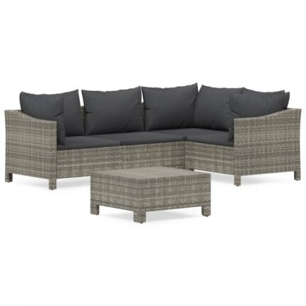 Set mobilier de gradina cu perne vidaXL, 5 piese, gri, poliratan, 63 x 63 x 55.5 cm, 31.4 kg