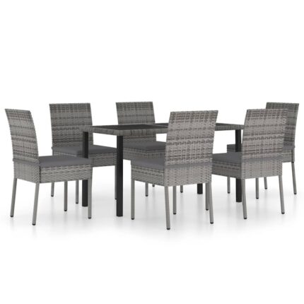 Set mobilier de gradina din ratan cu 1 masa si 6 scaune cu perne, vidaXL, Poliratan, 140 x 70 x 73 cm, Gri