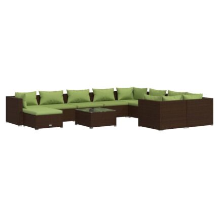 Set mobilier de gradina cu perne vidaXL, 11 piese, maro, 70 x 70 x 60,5 cm, poliratan, 81.8 kg