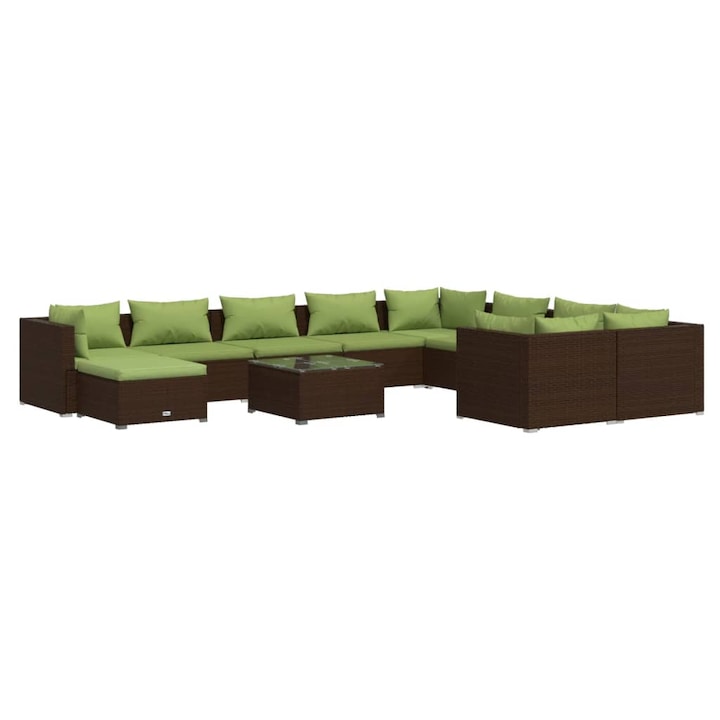 Set mobilier de gradina cu perne vidaXL, 11 piese, maro, 70 x 70 x 60,5 cm, poliratan, 81.8 kg