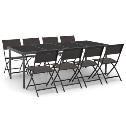 Set mobilier de exterior din 9 piese vidaXL, Otel, 190 x 90 x 74 cm, Negru