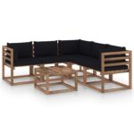Set mobilier gradina, perne antracit, 6 piese, lemn pin tratat