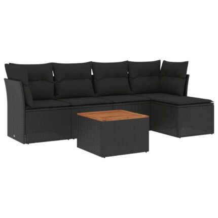 Set mobilier de gradina cu perne vidaXL, 6 piese, negru, poliratan, 33.38 Kg