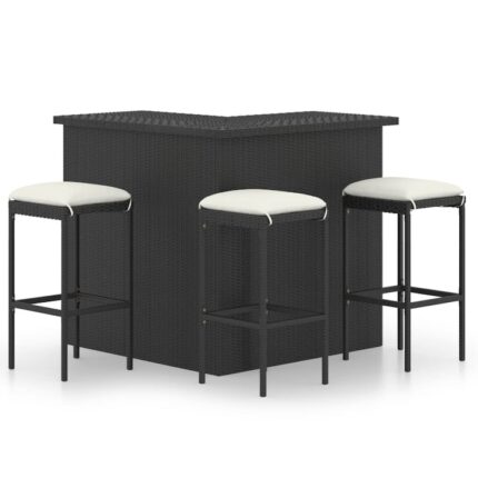 Set mobilier de bar pentru gradina cu 7 piese cu perne crem incluse, vidaXL, Poliratan, 100 x 50 x 105 cm, Negru