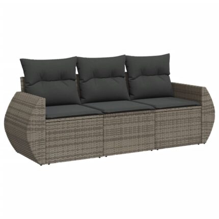 Set canapea de gradina cu perne vidaXL, 3 piese, gri, poliratan, 25 Kg
