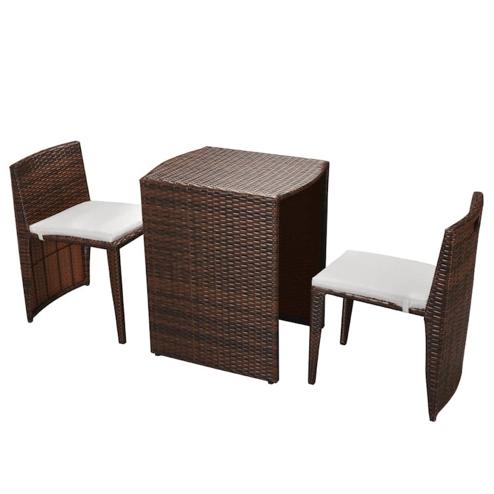 Set mobilier de gradina cu 5 piese, masa si scaune tip fotoliu, vidaXL, Poliratan, Maro, 60 x 48 x 70 cm