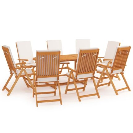 Set mobilier de gradina din lemn masiv pentru 8 persoane cu perne vidaXL, Lemn, 180 x 90 x 75 cm, Maro/Crem