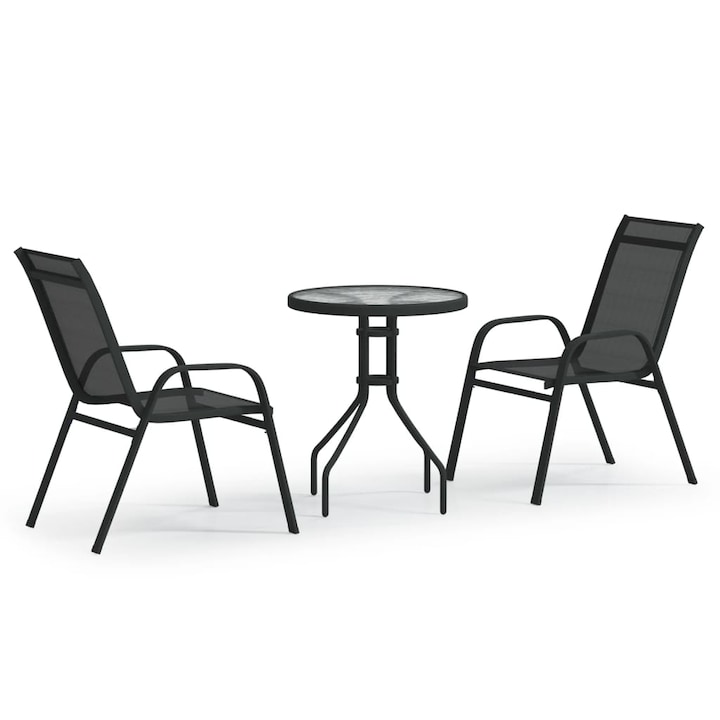 Set mobilier bistro de gradina vidaXL, 3 piese, negru, 60 x 70 cm