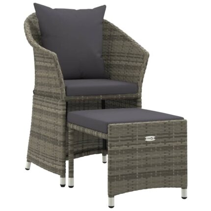 Set mobilier de gradina cu perne vidaXL, 2 piese, gri, poliratan, 42 x 43 x 36.5 cm, 8.8 kg