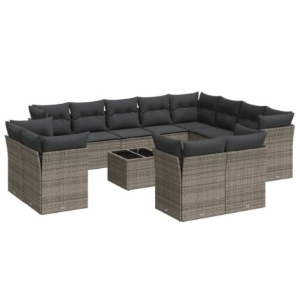 Set mobilier de gradina cu perne vidaXL, 13 piese, gri, poliratan, 70.4 Kg