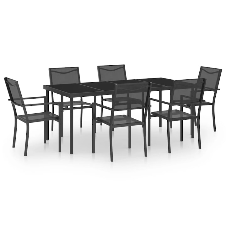 Set mobilier de exterior vidaXL, 7 piese, otel, 57.03 kg
