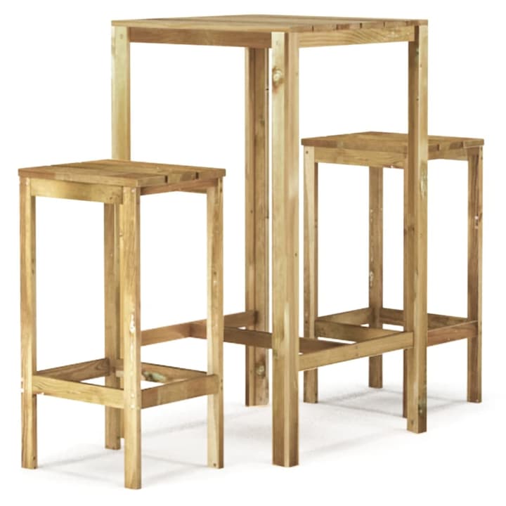 Set 3 x bar de gradina vidaXL, Lemn, 60 x 60 x 110 cm, Maro