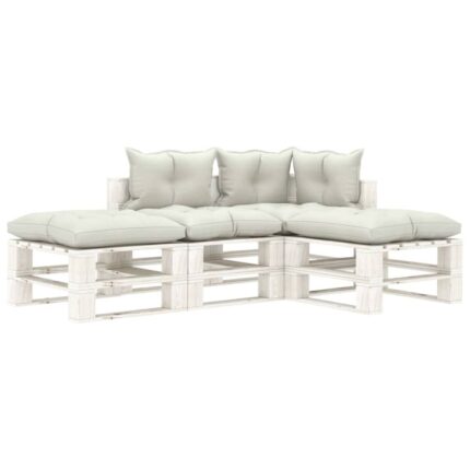 Set mobilier de gradina din paleti cu perne bej vidaXL, 4 piese, lemn, 70 x 67.5 x 60.8 cm, 62.28 kg