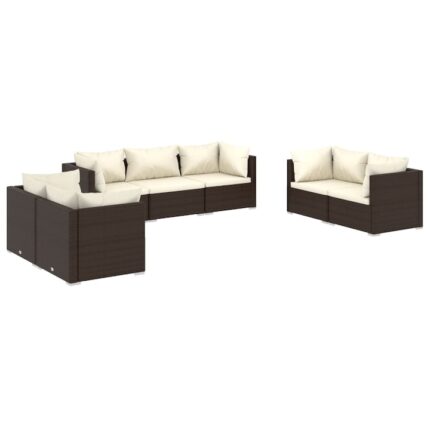 Set mobilier de gradina cu perne vidaXL, 70 x 70 x 60,5 cm, 7 piese, maro, poliratan