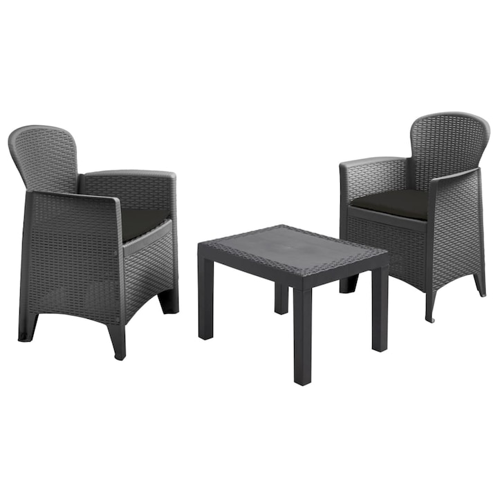 Set 3 mobilier de exterior ProGarden, Polipropilena, Antracit, 54 x 54 x 40 cm