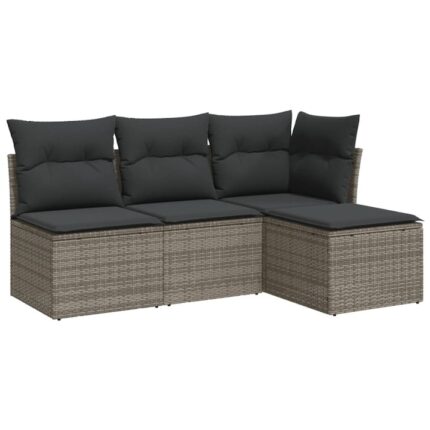 Set canapea de gradina cu perne vidaXL, 4 piese, gri, poliratan, 20.1 Kg