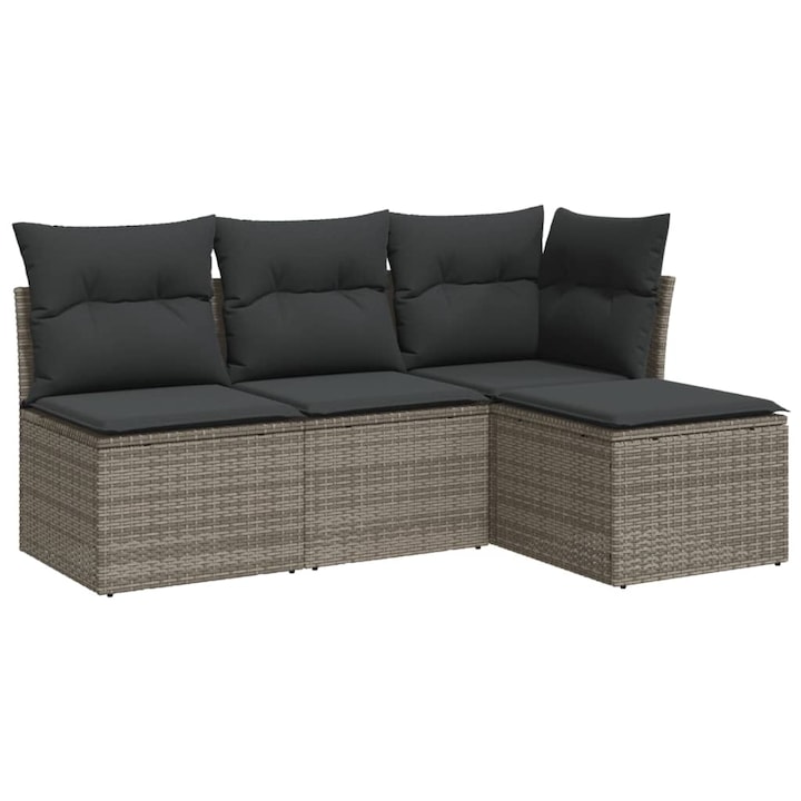 gri Set canapea de gradina cu perne vidaXL, 4 piese, gri, poliratan, 20.1 Kg