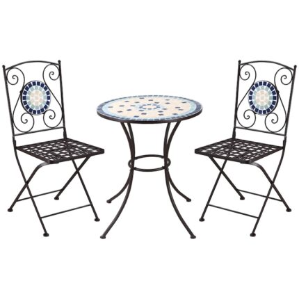 Set de mobilier de gradina 3 piese, Outsunny, Metal/Ceramica, Multicolor