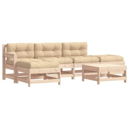 Set mobilier relaxare de gradina & perne vidaXL, 6 piese, lemn masiv pin, 55.3 Kg, 62 x 62 x 70.5 cm