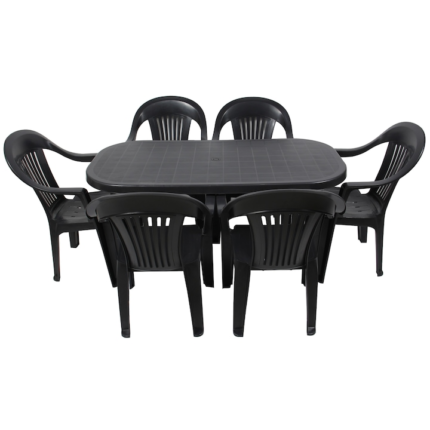Set masa Gradina IdealStore Bali cu 6 SCAUNE, 140x70x70cm, Realizat din plastic de inalta calitate, Rezistent la UMIDITATE, Permite adaptari creative si inovatoare, Antracit Perlat