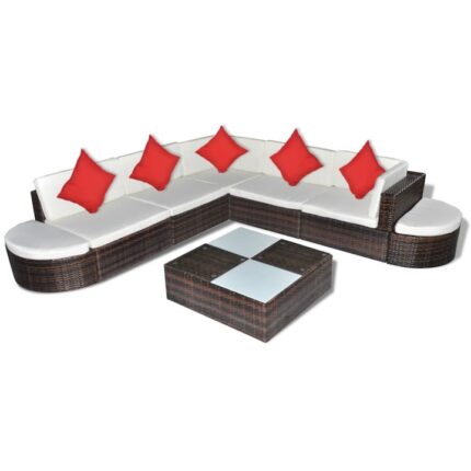 Set mobilier de gradina cu 27 piese, canapea in L, taburet si masa, vidaXL, Poliratan, Maro, 243.5 x 243.5 x 53.5 cm