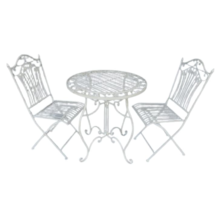 Set 3 piese gradina, 2 scaune si o masa, fier forjat, alb, H 93 cm