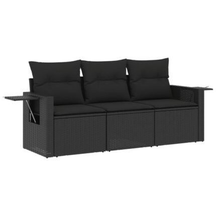 Set mobilier de gradina cu perne vidaXL, 3 piese, negru, poliratan, 25.4 Kg