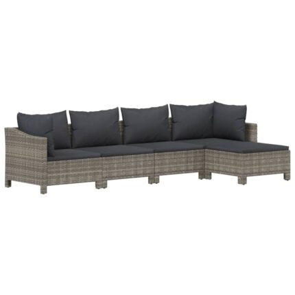 Set mobilier de gradina cu perne vidaXL, 5 piese, gri, poliratan, 63 x 63 x 55.5 cm, 30.8 kg