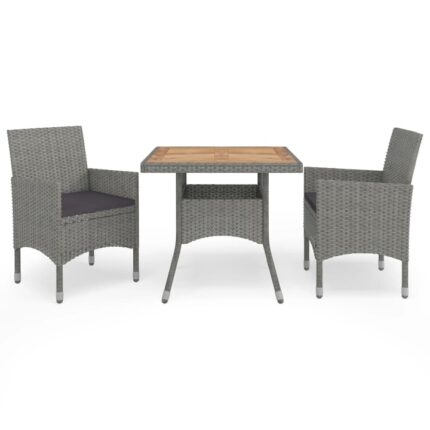 Mobila de gradina cu 3 piese cu perne gri, vidaXL, Poliratan, 80 x 80 x 75 cm, Gri