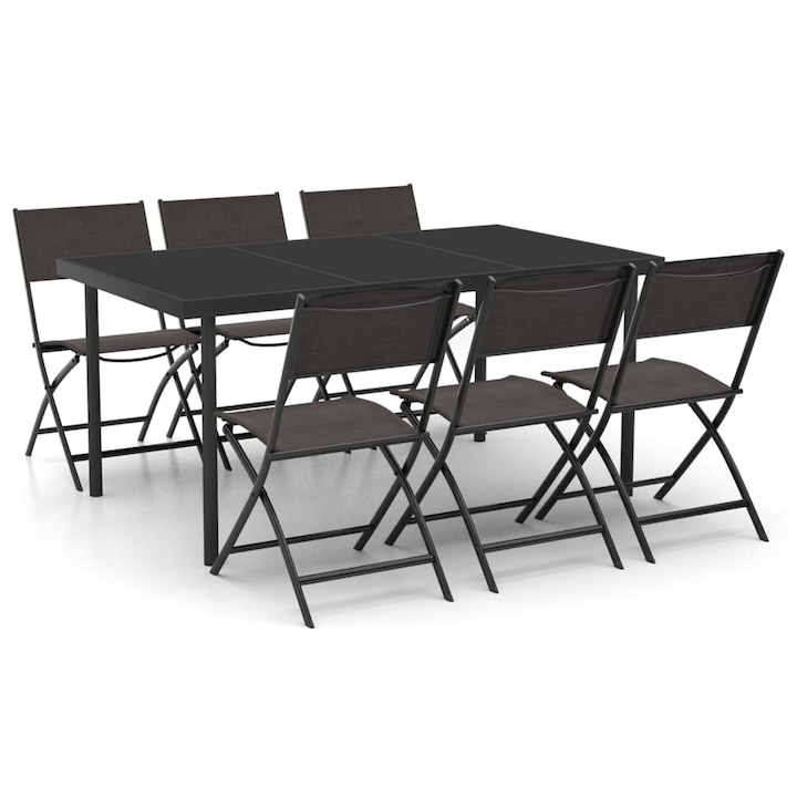 Set mobilier de exterior din 7 piese vidaXL, Otel, 150 x 90 x 74 cm, Negru
