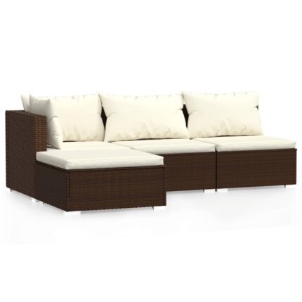 Set mobilier de gradina cu perne vidaXL, 4 piese, maro, poliratan, 70 x 70 x 60,5 cm