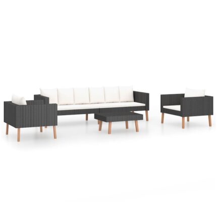 Set mobilier de gradina cu 4 piese cu perne albe, vidaXL, Tesatura, 218 x 67 x 60 cm, Negru