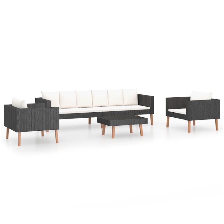 Set mobilier de gradina cu 4 piese cu perne albe, vidaXL, Tesatura, 218 x 67 x 60 cm, Negru