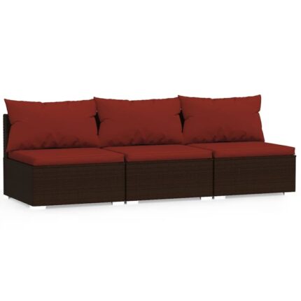 Canapea de gradina cu 3 locuri vidaXL, cu perne, maro, poliratan, 210 x 70 x 60,5 cm, 20.44 kg